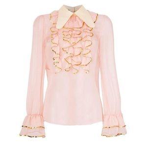 GUCCI Sheer Sequin Trim Ruffle Blouse